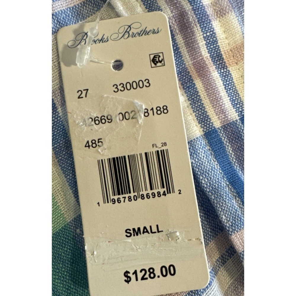 Brooks Brothers 1818 Regular Fit Linen Button Down Plaid Shirt Mens Small New - Picture 10 of 10
